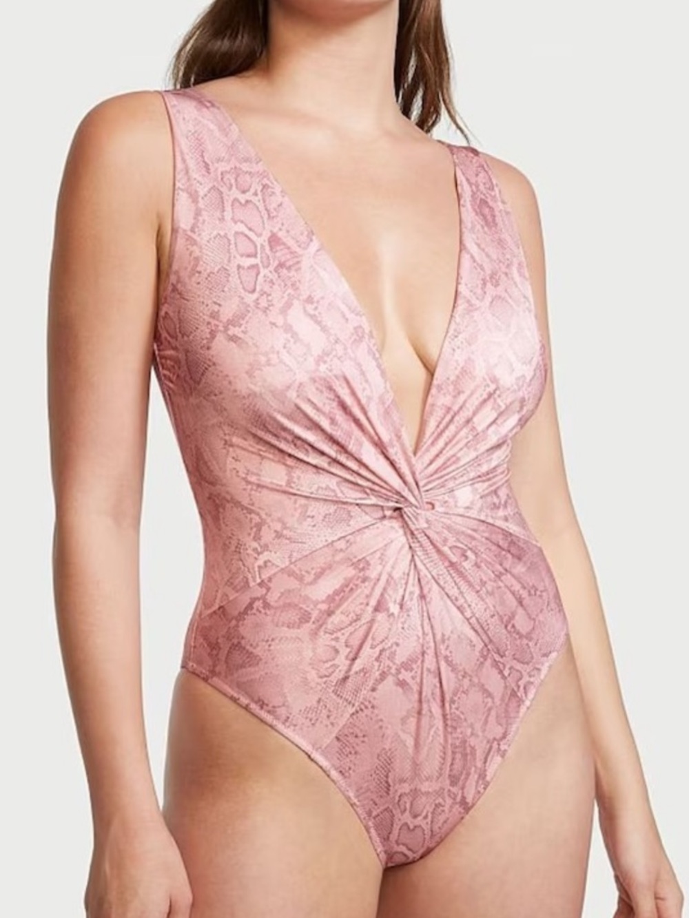 NEW Victoria's Secret Swimsuit Small Pink Snake Print Twist Plunge One Piece